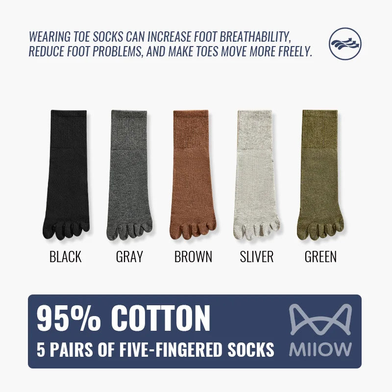 5x Paire de chaussettes 5 doigts en coton antibactérien