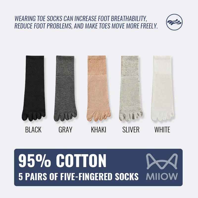 5x Paire de chaussettes 5 doigts en coton antibactérien