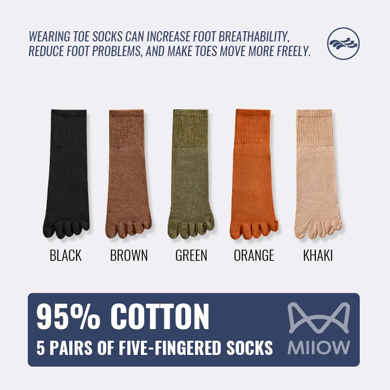 5x Paire de chaussettes 5 doigts en coton antibactérien