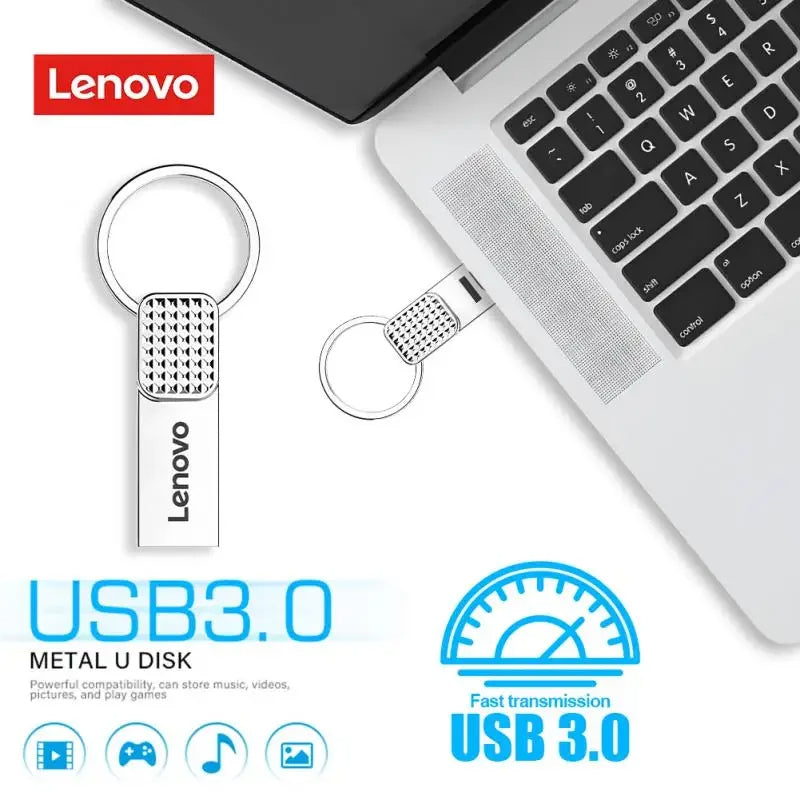 Lenovo - Mini clé USB 2TO en métal Haute Vitesse + Adaptateur Type-C OFFERT