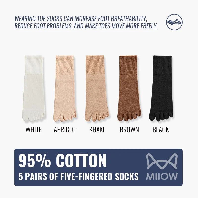 5x Paire de chaussettes 5 doigts en coton antibactérien