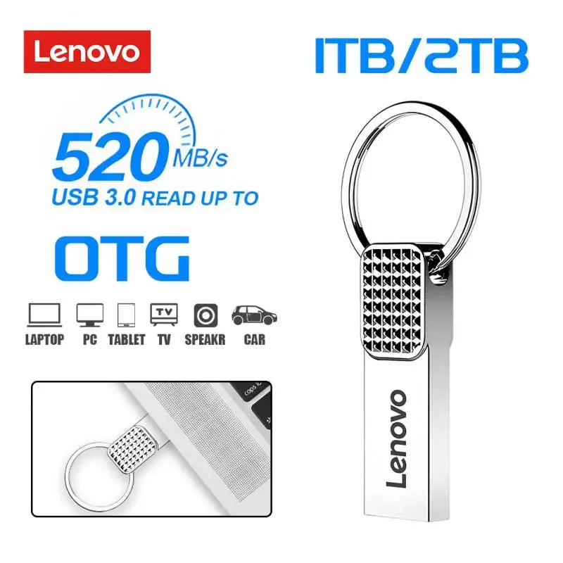 Lenovo - Mini clé USB 2TO en métal Haute Vitesse + Adaptateur Type-C OFFERT