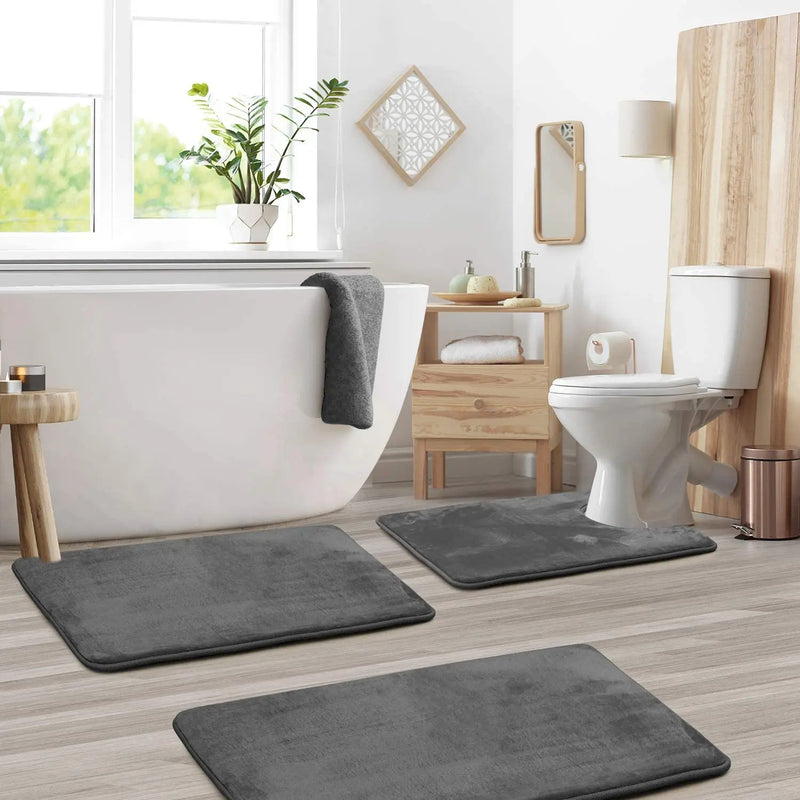 Pack de 3 Tapis de bain Salle de bain antidérapants en mousse à mémoire de forme