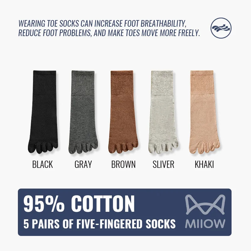 5x Paire de chaussettes 5 doigts en coton antibactérien