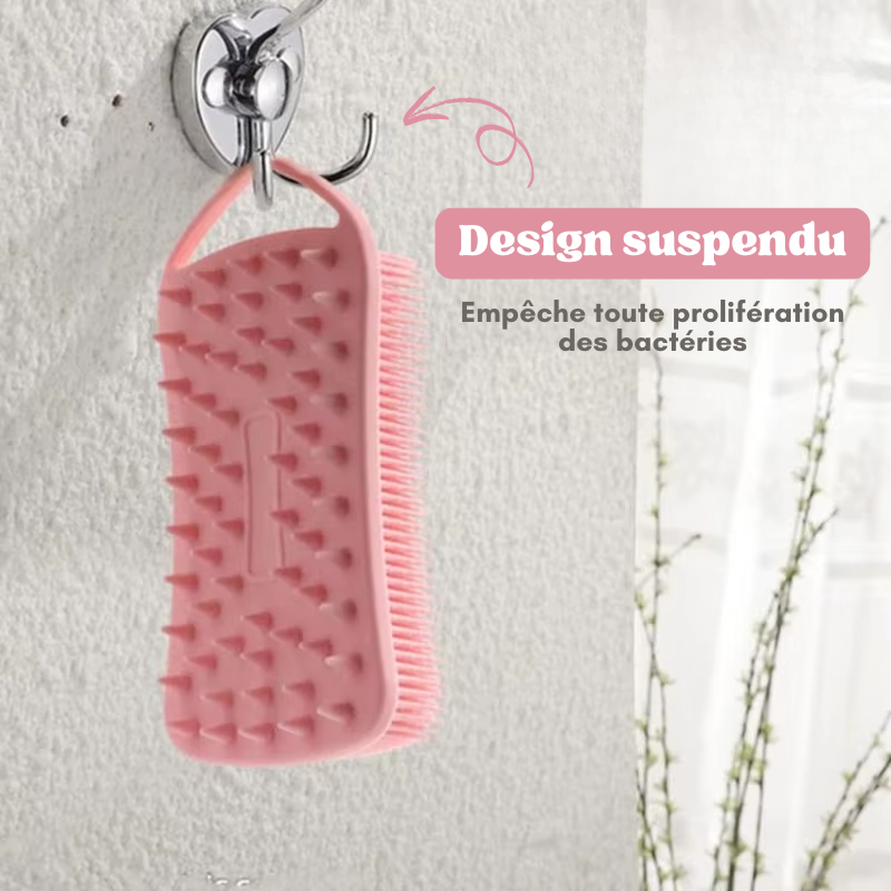 Brosse de douche exfoliante en silicone 2 en 1 Corps & Cheveux