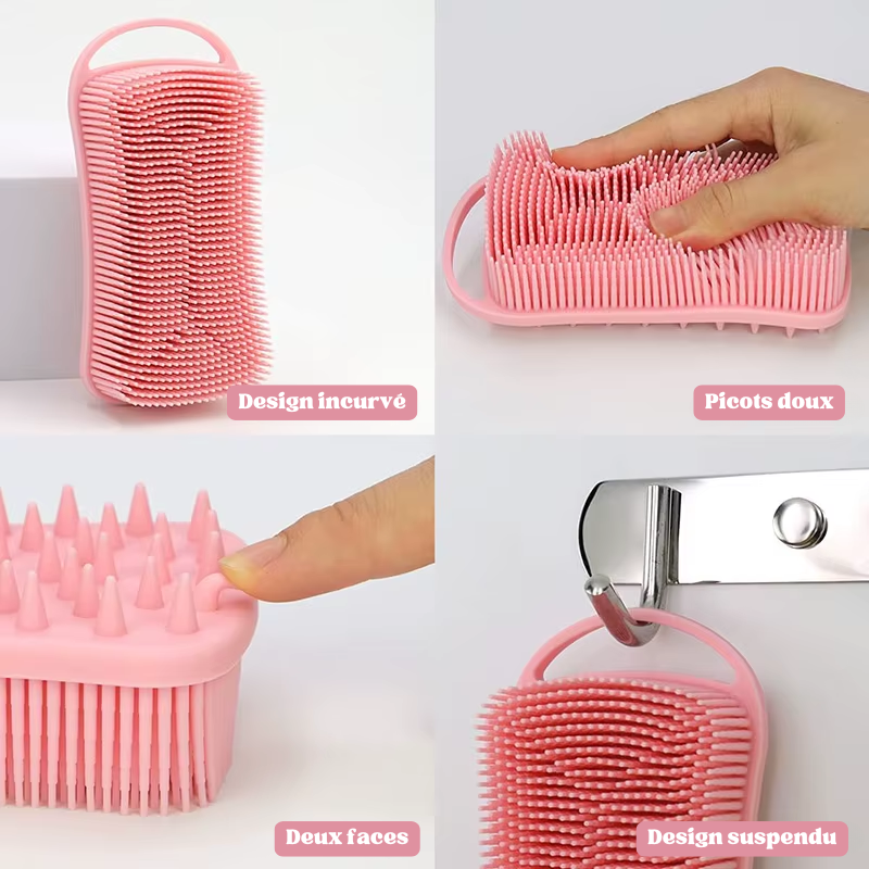 Brosse de douche exfoliante en silicone 2 en 1 Corps & Cheveux