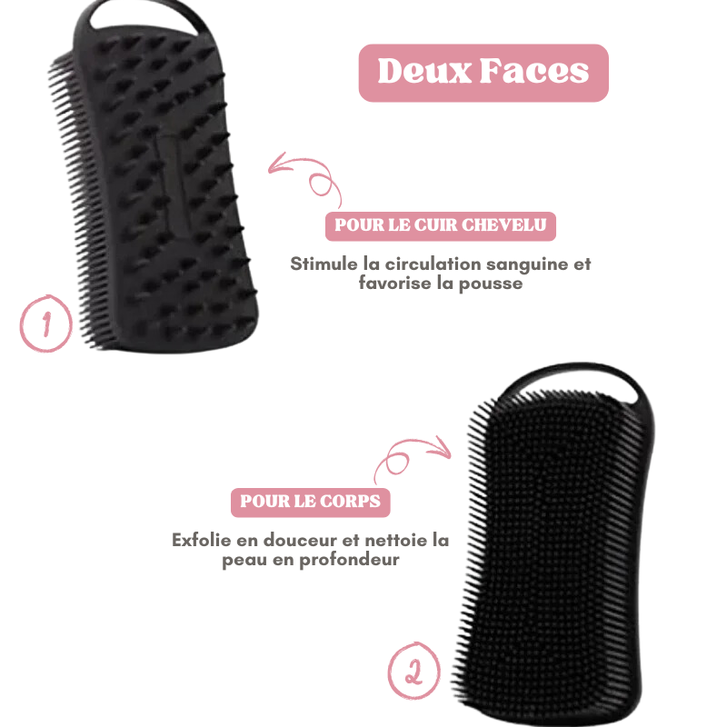 Brosse de douche exfoliante en silicone 2 en 1 Corps & Cheveux