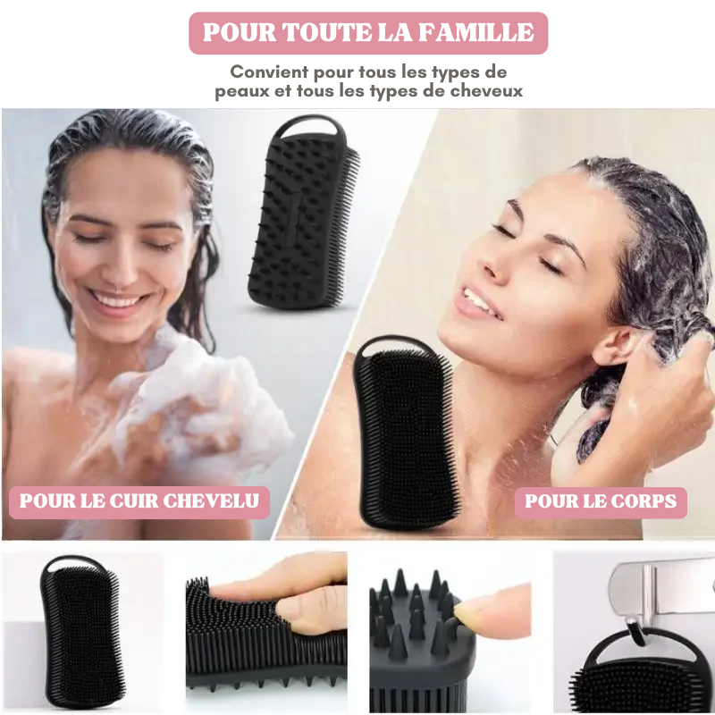 Brosse de douche exfoliante en silicone 2 en 1 Corps & Cheveux