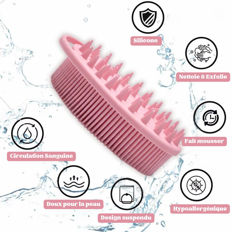 Brosse de douche exfoliante en silicone 2 en 1 Corps & Cheveux