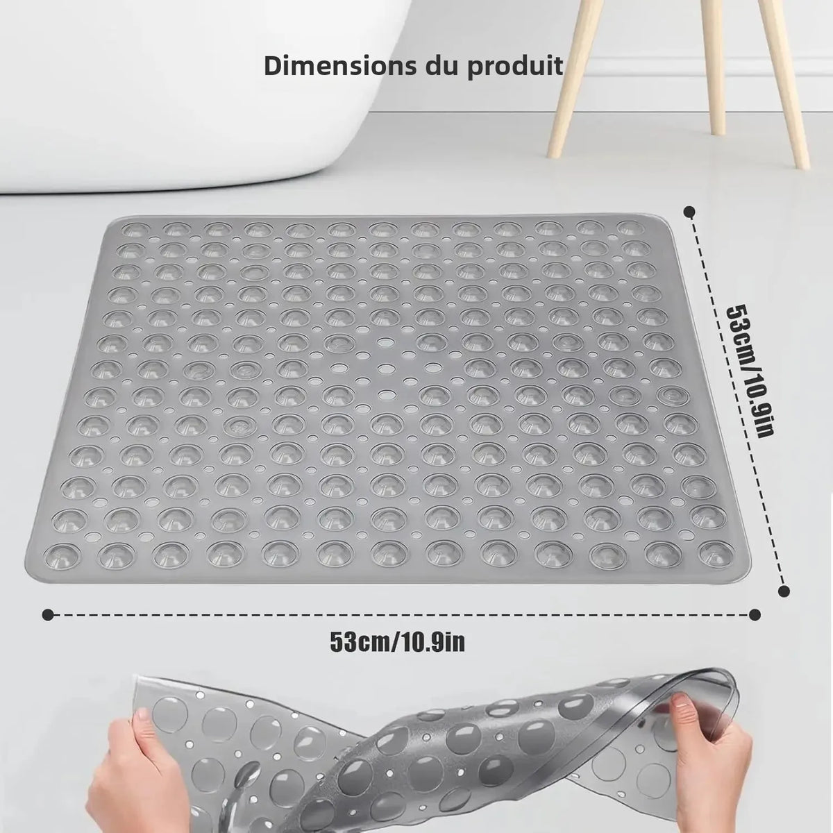 Tapis de Douche Antidérapant 53×53 cm – Ventouses et Trous de Drainage