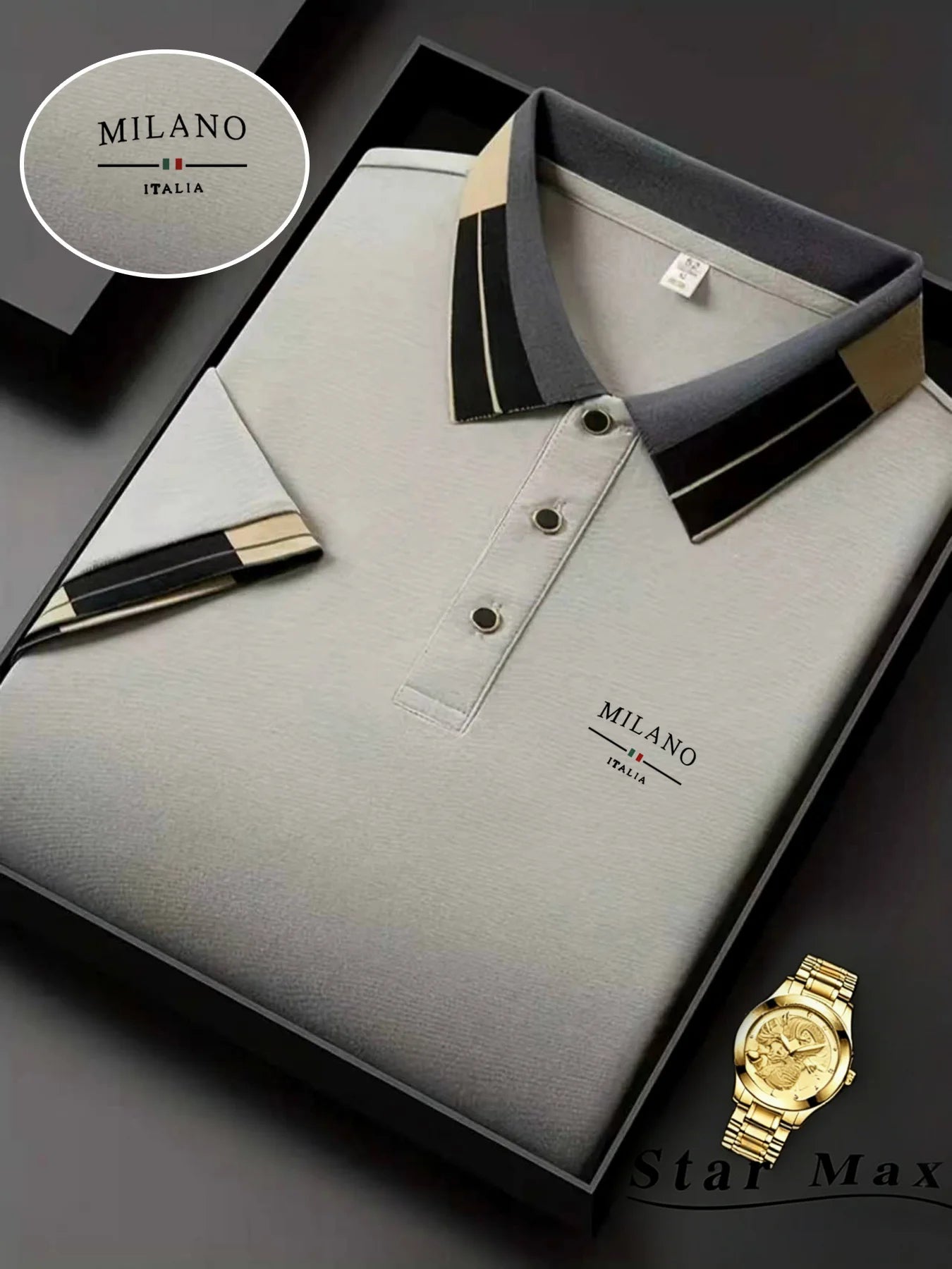 Polo Homme Luxe Brodé Cheval – Manches Courtes, Style Milan et Élégance Business Casual