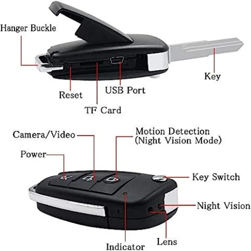 Caméra discrète clé de voiture multifonctionnelle avec carte 32 Go