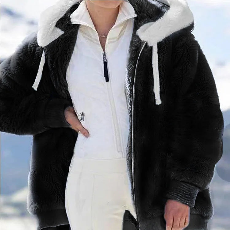 Manteau Chaud Femme en Fausse Fourrure à Capuche