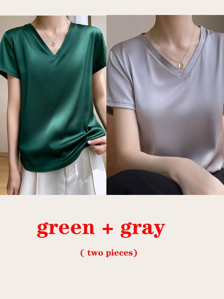 Women's lightweight satin V-neck T-shirt