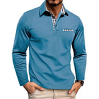 Men's Long Sleeve Tartan Polo Shirt with Collar & Cuffs