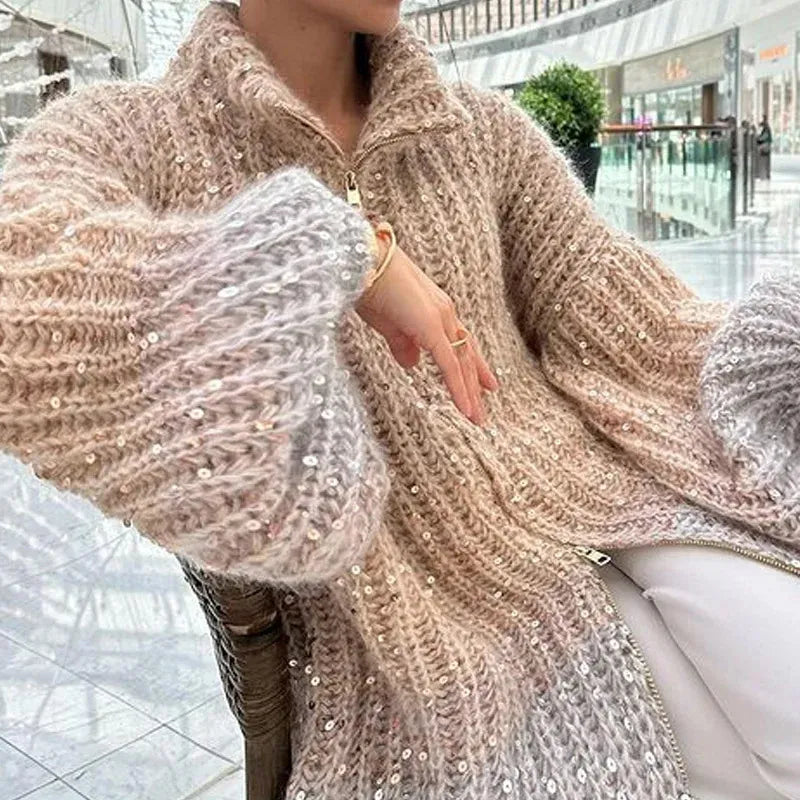 Cardigan maille épaisse scintillant