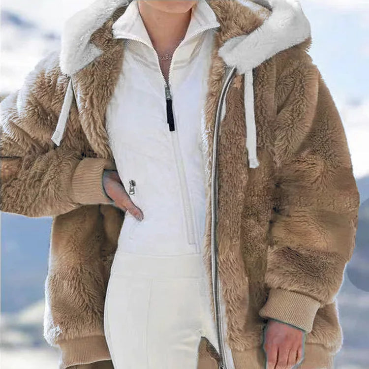 Manteau Chaud Femme en Fausse Fourrure à Capuche