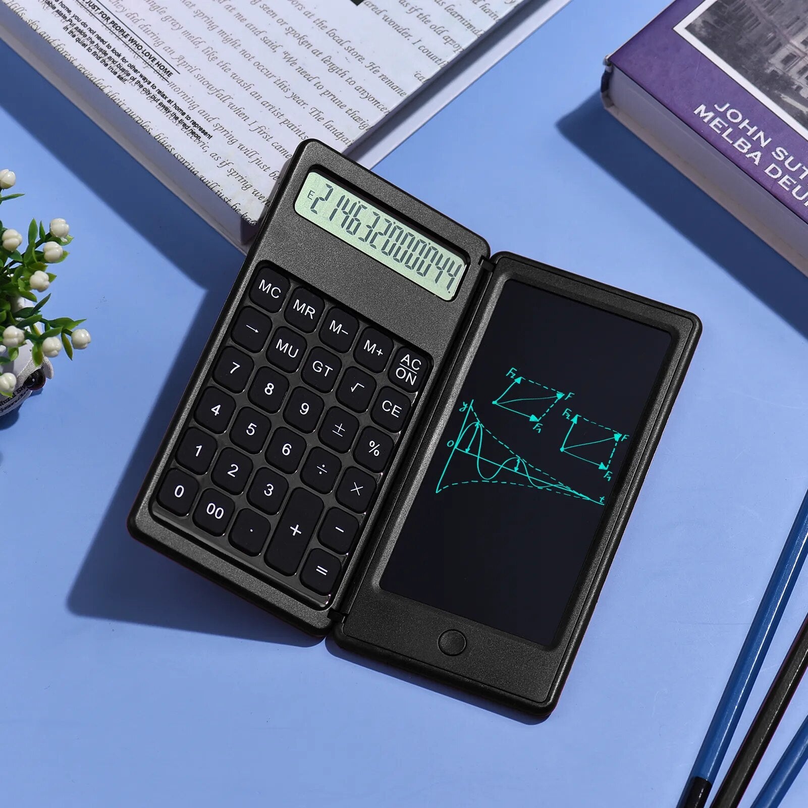 Calculatrice avec bloc note numérique et stylet