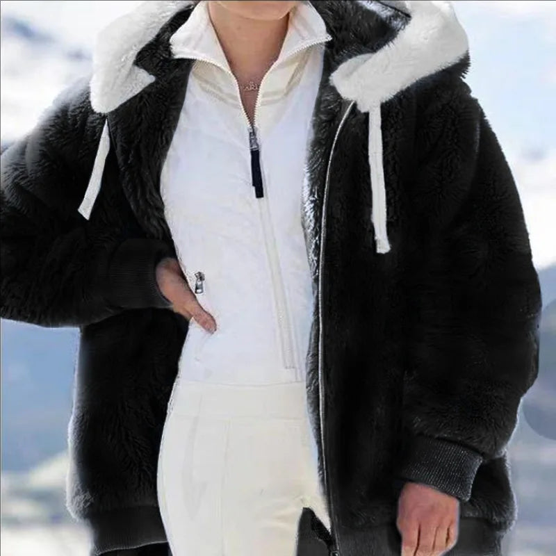 Manteau Chaud Femme en Fausse Fourrure à Capuche