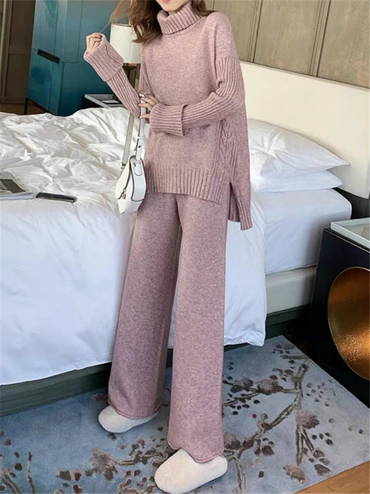 Ensemble 2PC Pull col roulé et pantalon ample tricoté - Collection Automne 2023