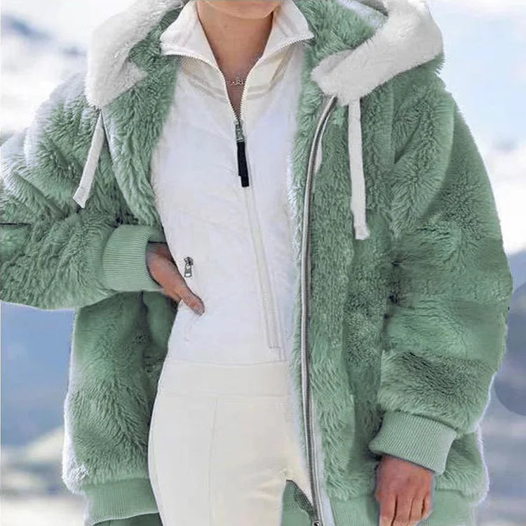 Manteau Chaud Femme en Fausse Fourrure à Capuche