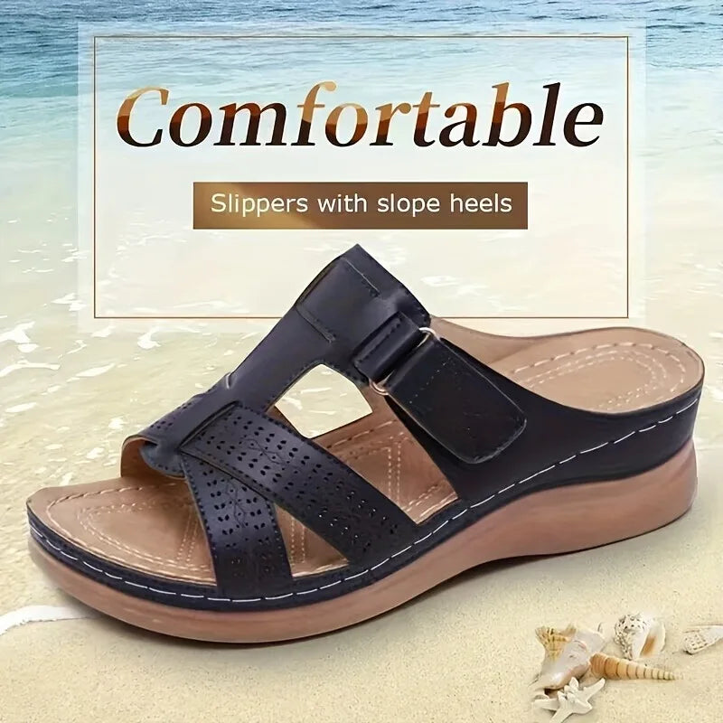 Sandales compensées orthopédiques en cuir vintage