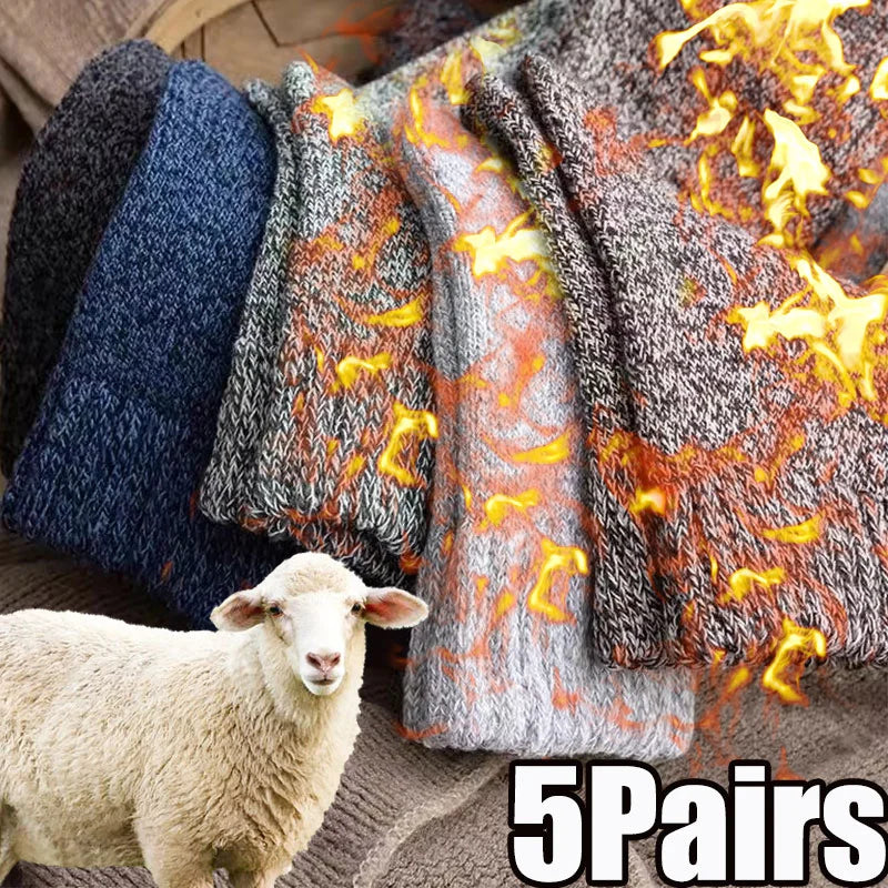 5 Paires de Chaussettes en laine mérinos Chaudes et confortables