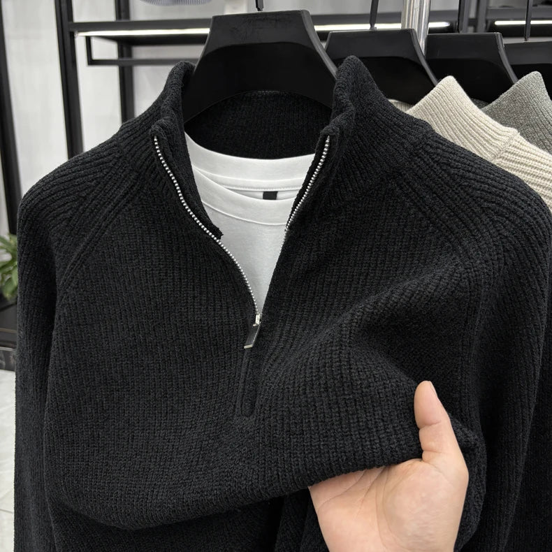 Pull Côtelé à Col Cheminé à Zip - Homme