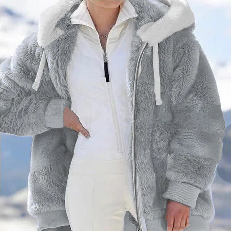 Manteau Chaud Femme en Fausse Fourrure à Capuche