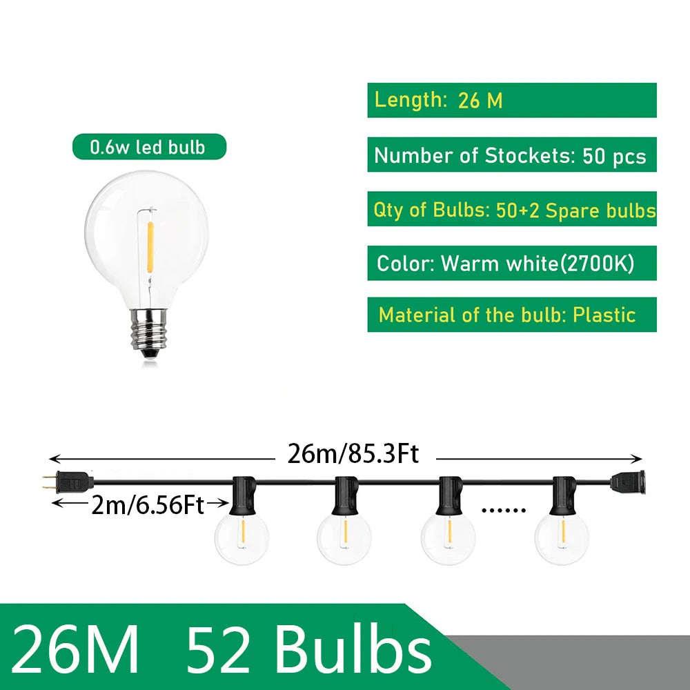 Outdoor Festoon Lights - 7 to 26m