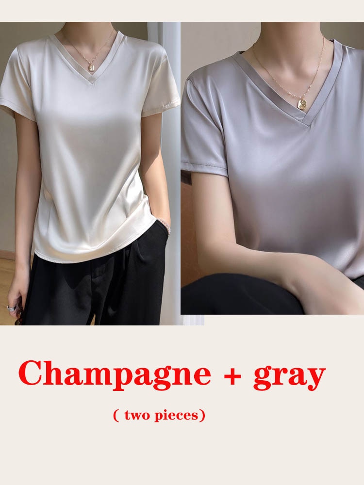 Women's lightweight satin V-neck T-shirt