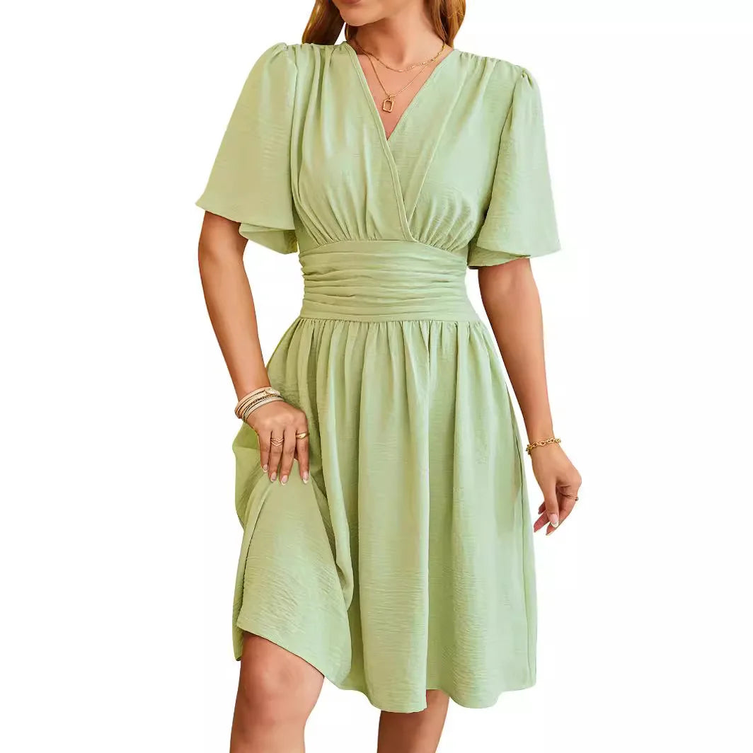 Robe en Coton à Col V & Taille Cintrée - Collection Été 2024