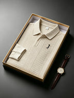 Polo Homme Milano Italia à Manches Longues – Maille Jacquard Texturée, Pull Décontracté Chic pour Golf et Loisirs