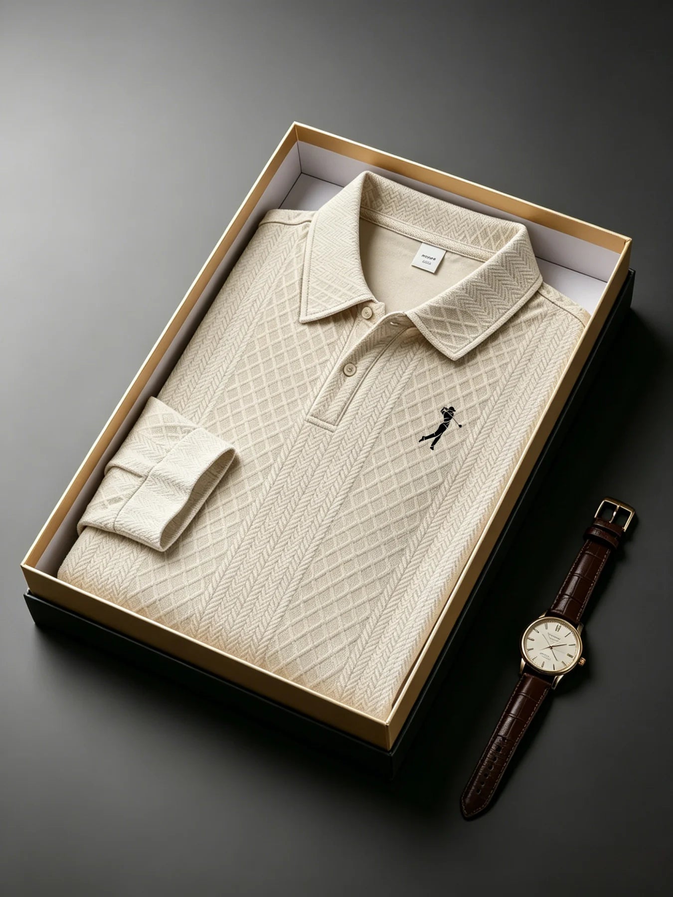 Polo Homme Milano Italia à Manches Longues – Maille Jacquard Texturée, Pull Décontracté Chic pour Golf et Loisirs