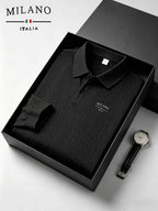 Polo Homme Milano Italia à Manches Longues – Maille Jacquard Texturée, Pull Décontracté Chic pour Golf et Loisirs