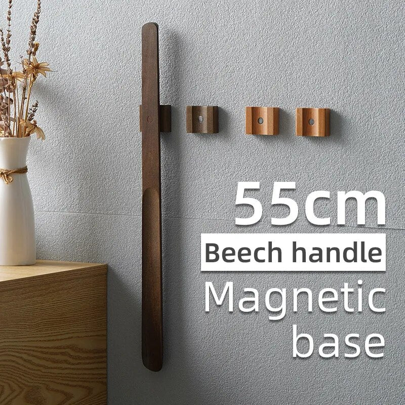 Chausse-pied à long manche en bois naturel & support magnétique