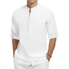 Chemisette Henley manches longues rabattables en coton