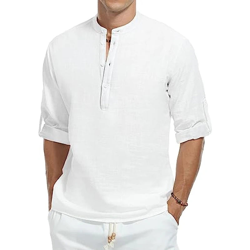 Chemisette Henley manches longues rabattables en coton