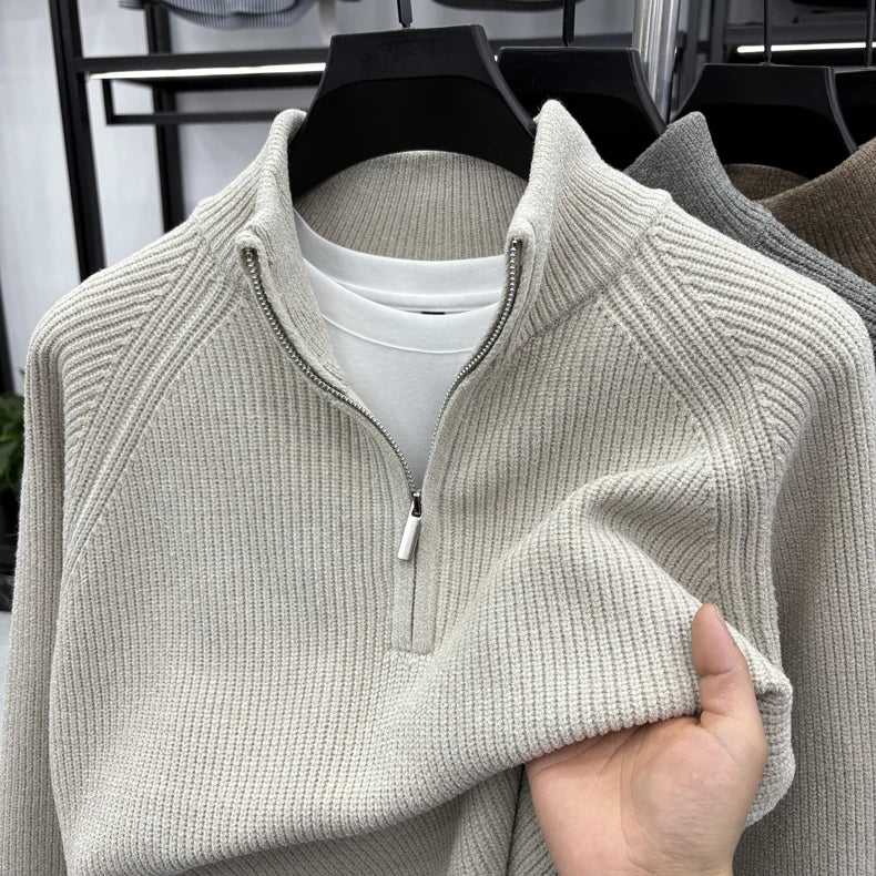 Pull Côtelé à Col Cheminé à Zip - Homme