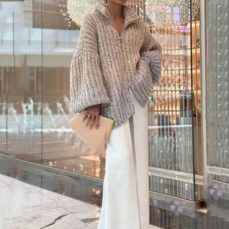 Cardigan maille épaisse scintillant