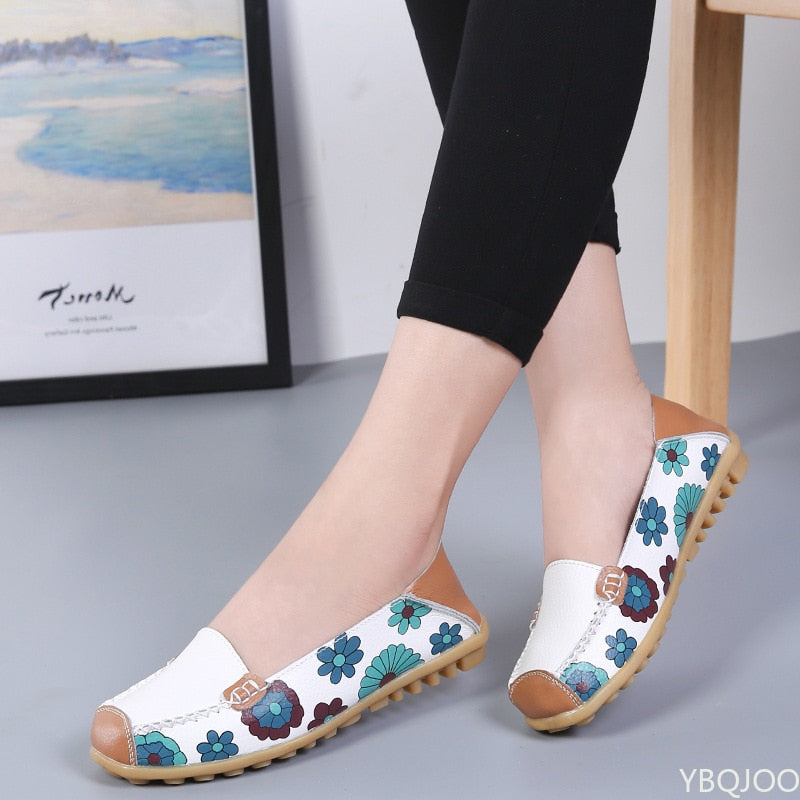 Mocassins fleuris confortables en Cuir PU