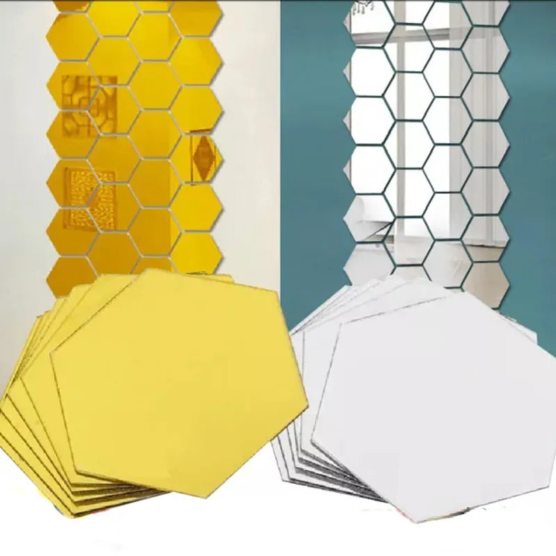 24 Miroirs Hexagonaux 3D Auto-adhésifs
