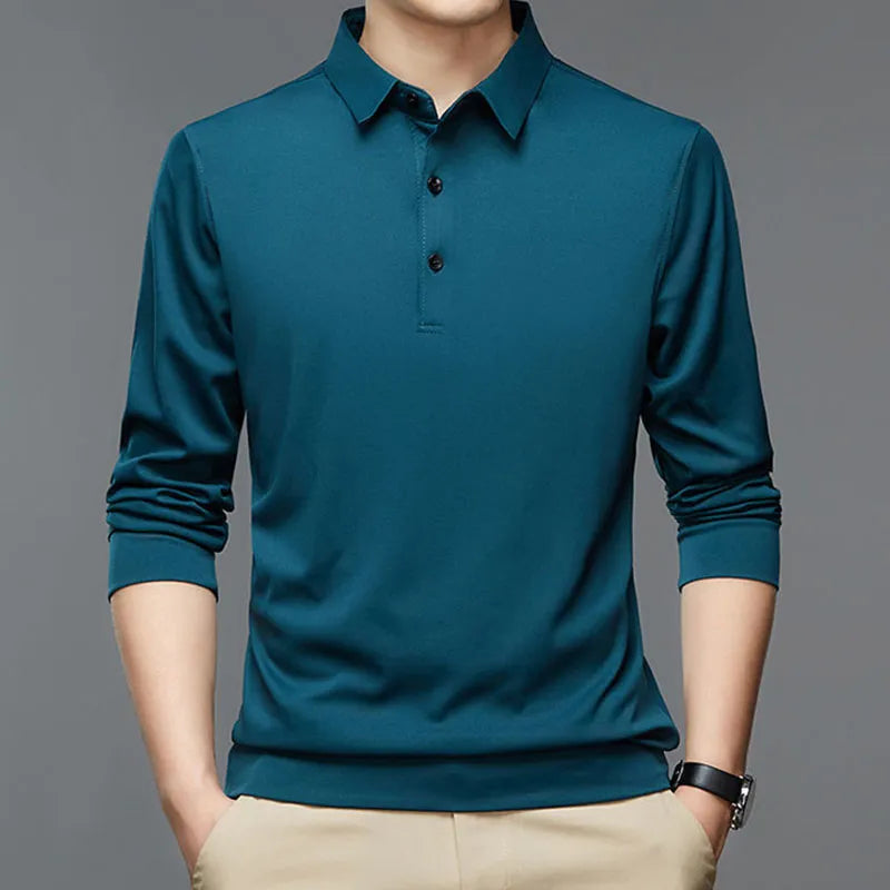 Long-Sleeved Cotton Polo Shirt