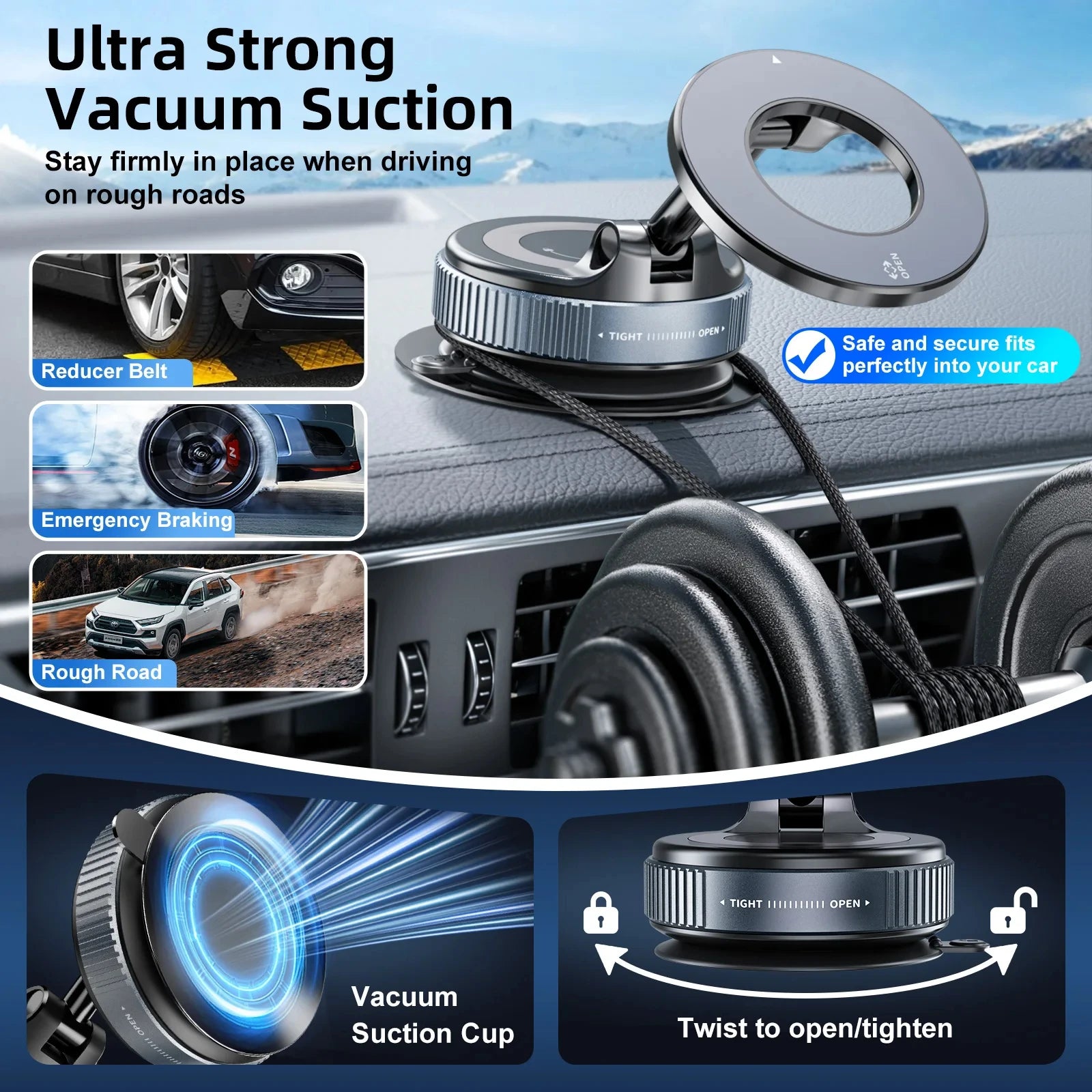 Support de voiture 360° pliable et magnétique à ventouse puissante