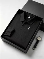 Polo Homme Milano Italia à Manches Longues – Maille Jacquard Texturée, Pull Décontracté Chic pour Golf et Loisirs