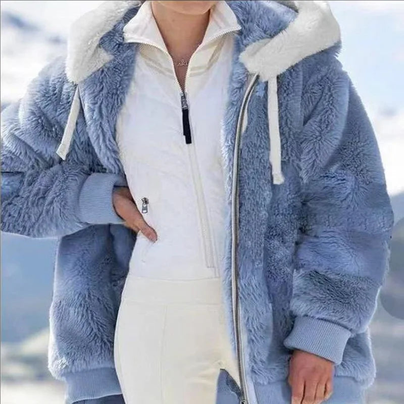 Manteau Chaud Femme en Fausse Fourrure à Capuche