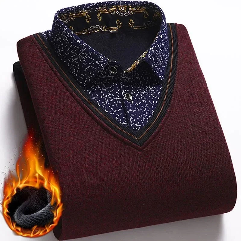 Pull Col V avec Chemise à motif - Homme