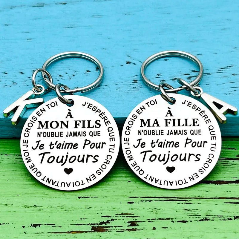 Porte-clé à offrir "Mon fils" ou "Ma fille" avec initiale