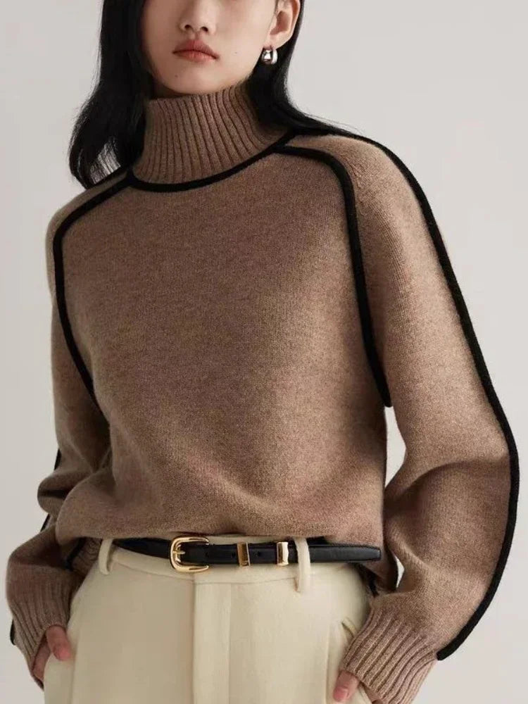 Pulls à col roulé tricot graphique pour femmes