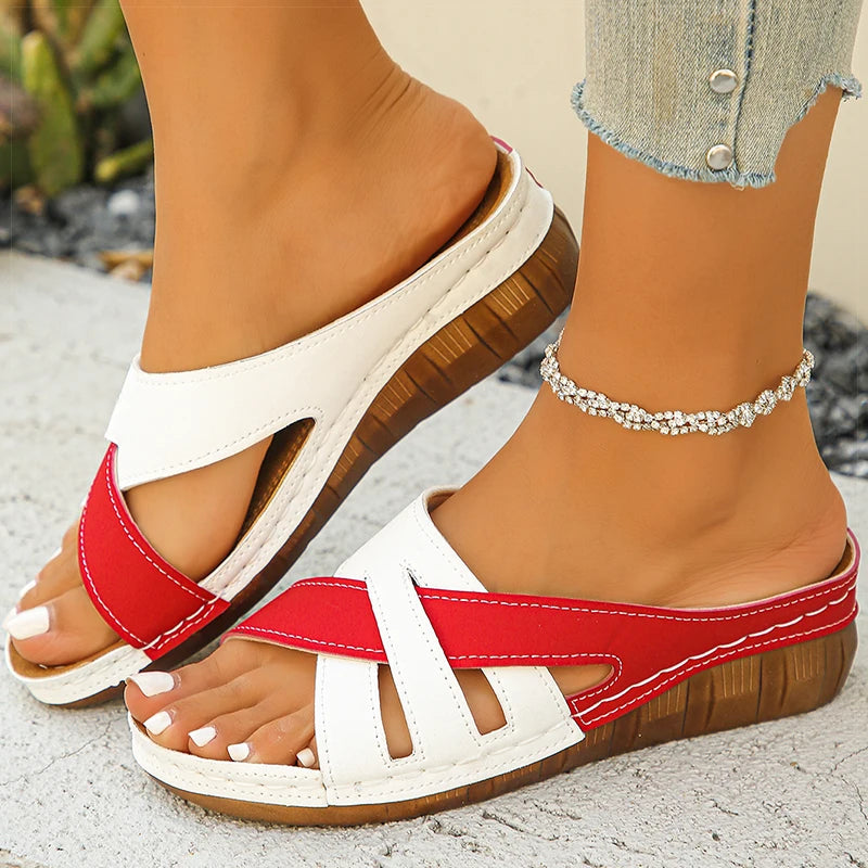 Two-Tone Summer Sandals with Comfortable Heel